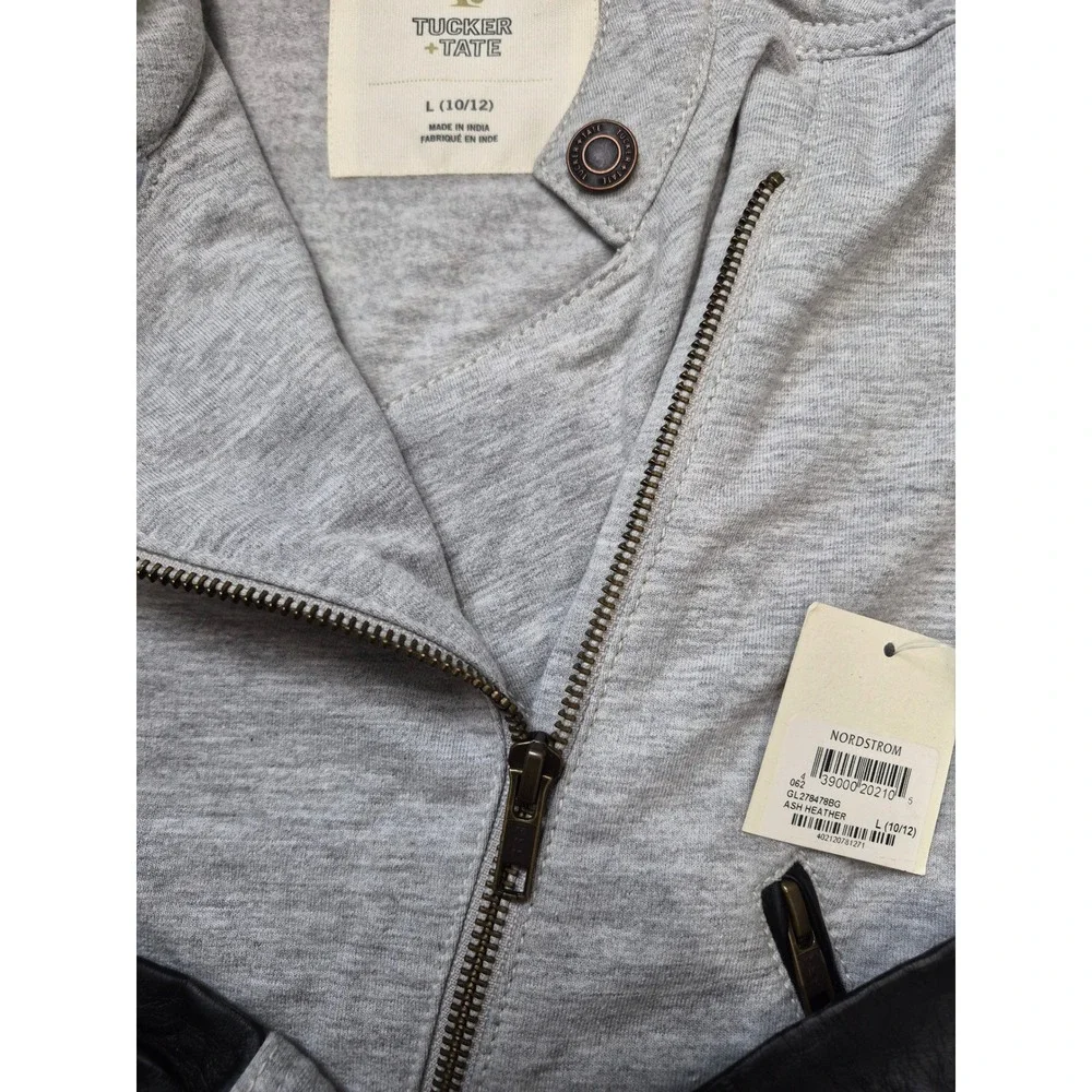 Tucker + Tate Kids Moto Jacket Ash Heather Grey Black Faux Leather L 10/12 NEW